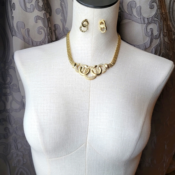 Gold Statement 3 Piece Set Luxurious Necklace Earring ring Matching Jewelry - Picture 10 of 13